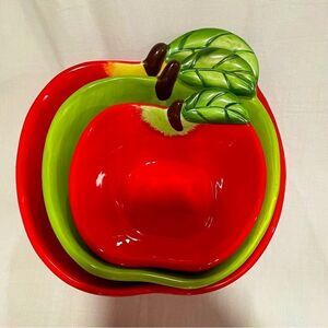 Boston Warehouse trio of red and green apple dishes collectible